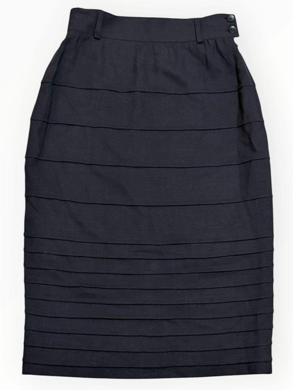 ESCADA Wool Navy Tiered Pencil Skirt Classic Timeless Designer Luxury 34 0 2 XS